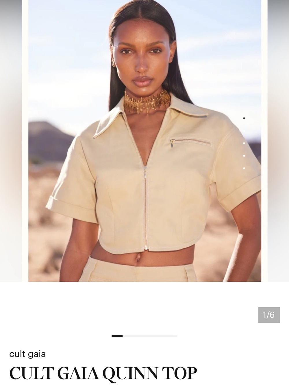 cult gaia Quinn Zip Crop Top - Sand
